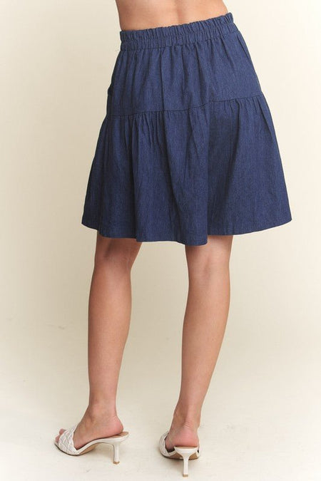 ADORA Elastic Waist Wide Leg Denim Shorts - S. M. & Co.