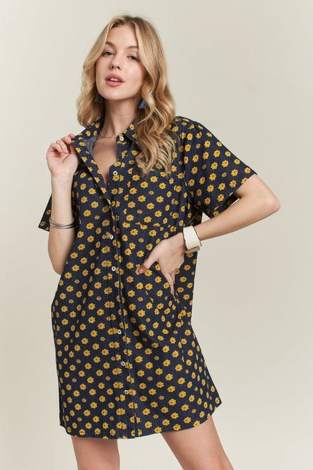 ADORA Floral Button - Up Mini Denim Dress - S. M. & Co.