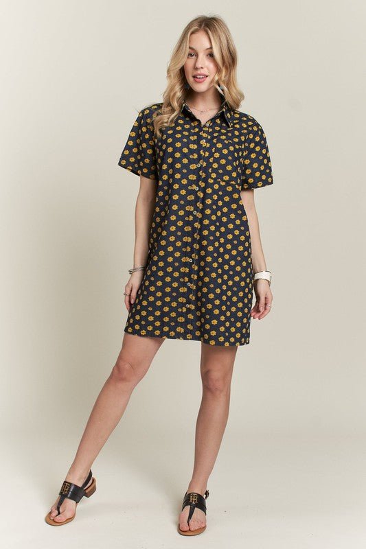 ADORA Floral Button - Up Mini Denim Dress - S. M. & Co.