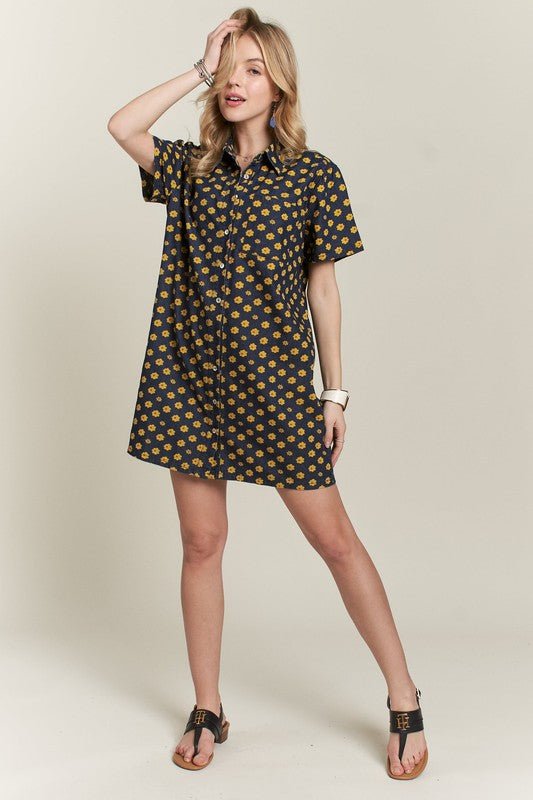 ADORA Floral Button - Up Mini Denim Dress - S. M. & Co.