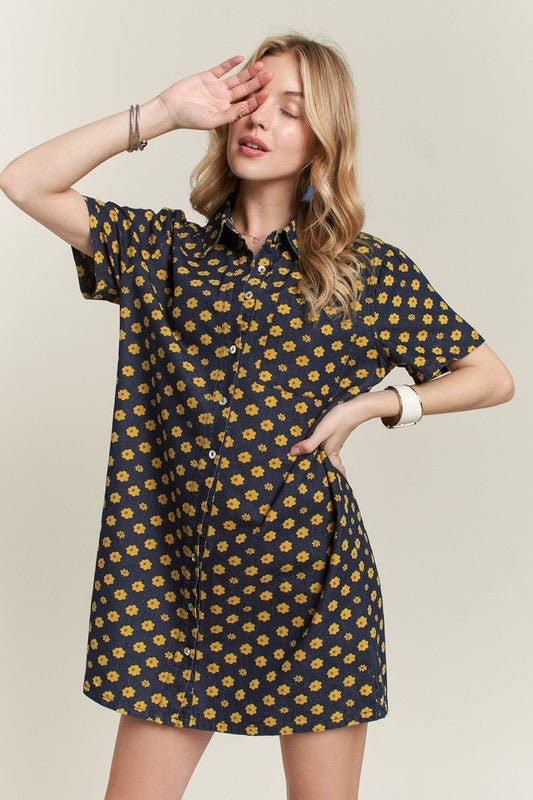 ADORA Floral Button - Up Mini Denim Dress - S. M. & Co.