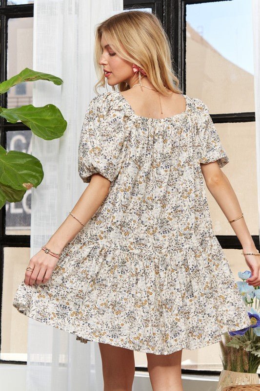 ADORA Floral Square Neck Puff Sleeve Dress - S. M. & Co.