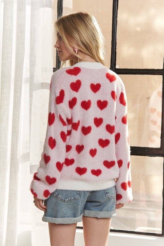 ADORA Fuzzy Heart Button Down Cardigan - S. M. & Co.