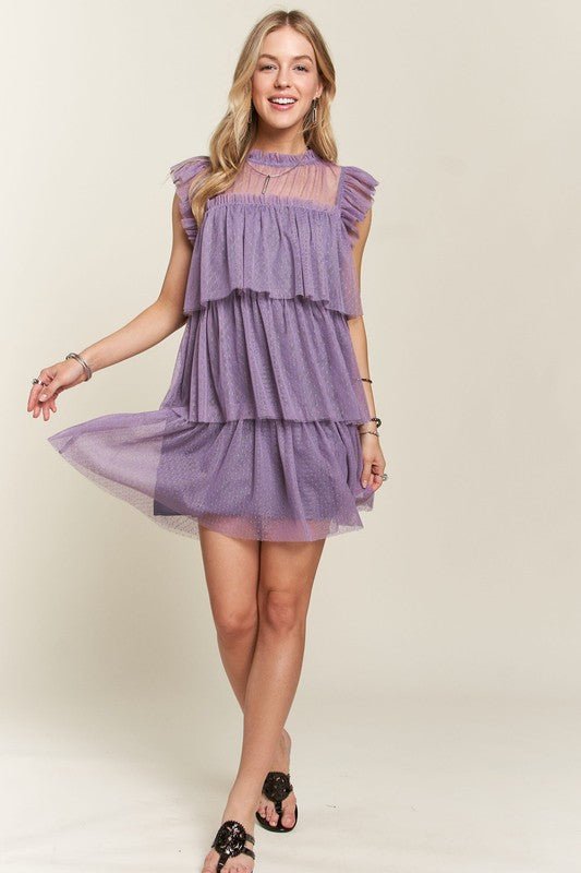 ADORA Layered Ruffled Cap Sleeve Mesh Dress - S. M. & Co.