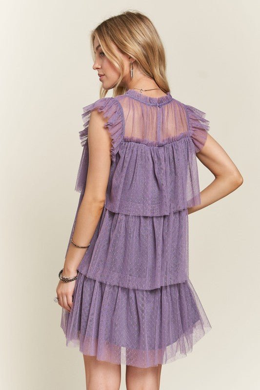 ADORA Layered Ruffled Cap Sleeve Mesh Dress - S. M. & Co.