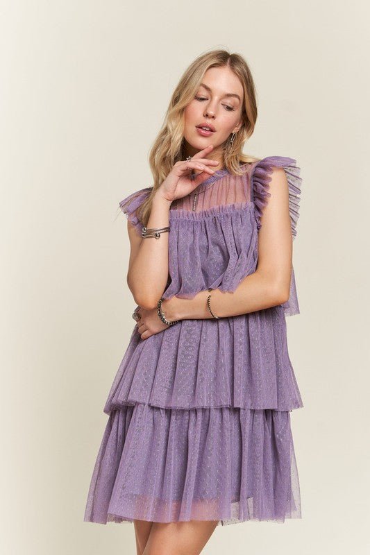 ADORA Layered Ruffled Cap Sleeve Mesh Dress - S. M. & Co.