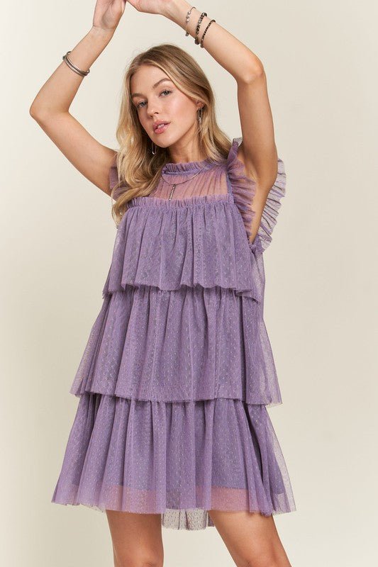 ADORA Layered Ruffled Cap Sleeve Mesh Dress - S. M. & Co.