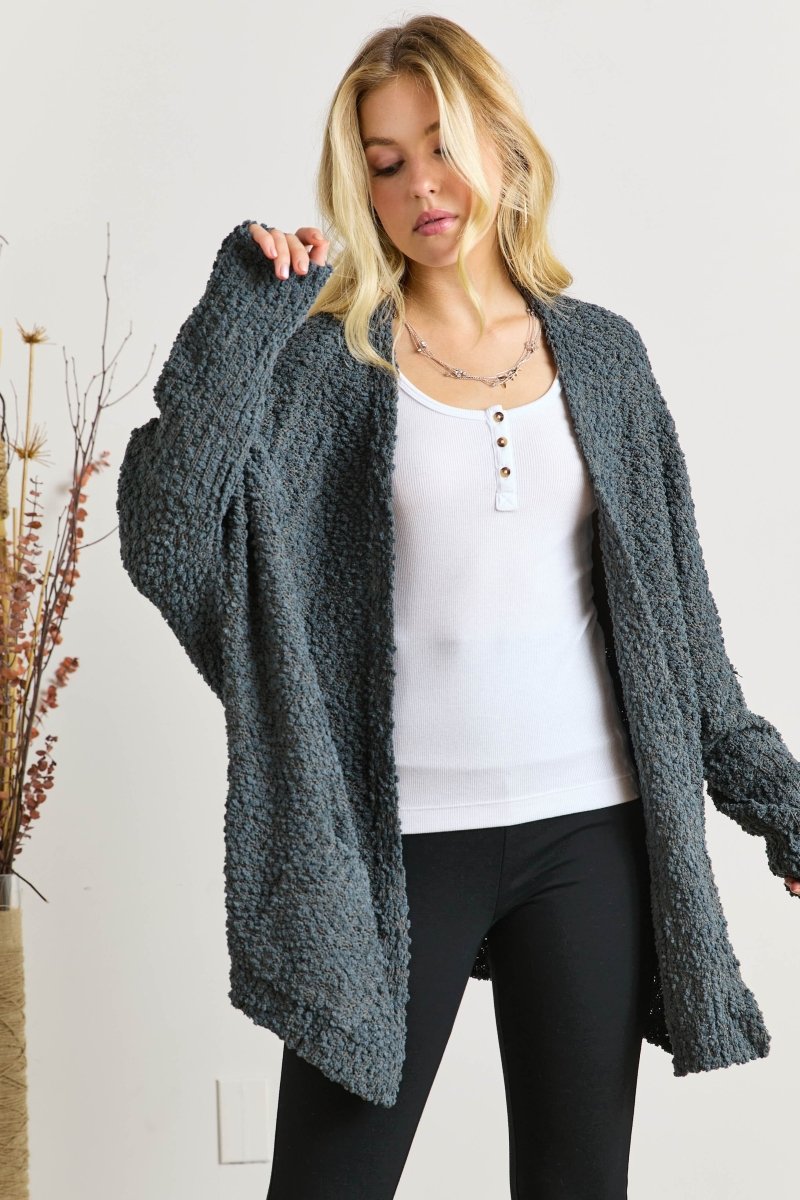 ADORA Popcorn Knit Open Front Long Sleeve Cardigan - S. M. & Co.