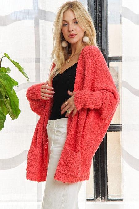 ADORA Popcorn Knit Open Front Long Sleeve Cardigan - S. M. & Co.