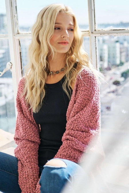 ADORA Popcorn Knit Open Front Long Sleeve Cardigan - S. M. & Co.