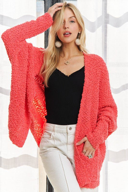 ADORA Popcorn Knit Open Front Long Sleeve Cardigan - S. M. & Co.