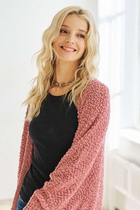 ADORA Popcorn Knit Open Front Long Sleeve Cardigan - S. M. & Co.