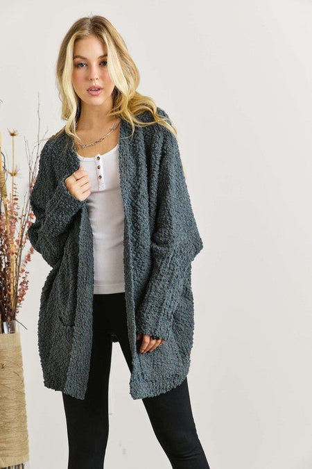 ADORA Popcorn Knit Open Front Long Sleeve Cardigan - S. M. & Co.