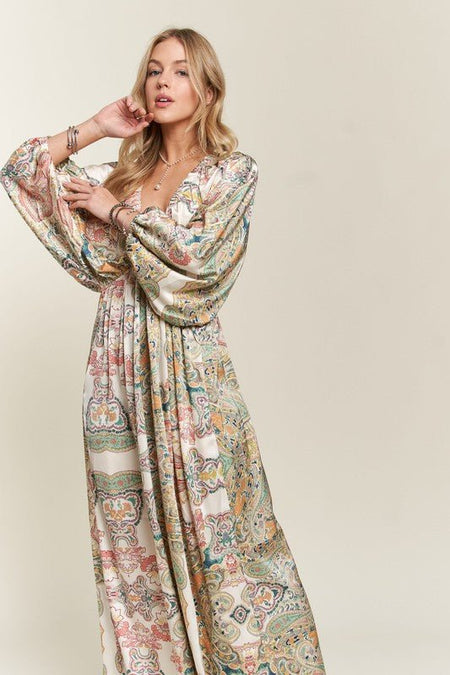 ADORA Printed V - Neck Batwing Sleeve Dress - S. M. & Co.