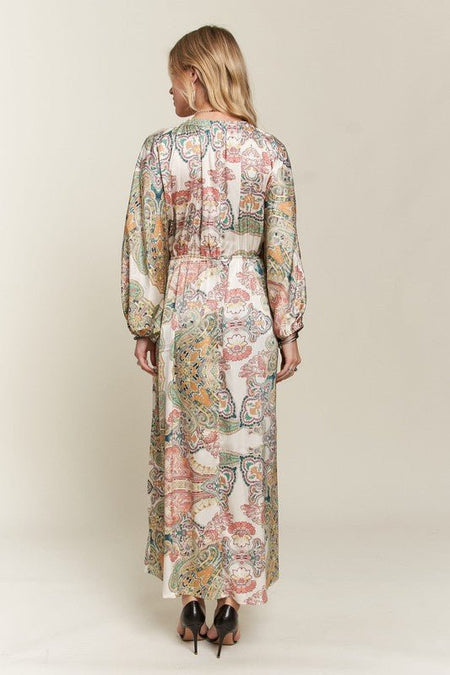 ADORA Printed V - Neck Batwing Sleeve Dress - S. M. & Co.