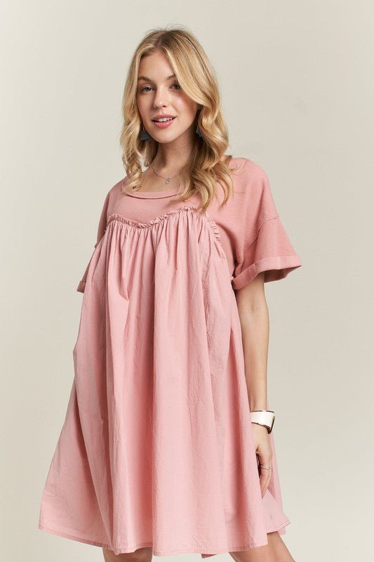 ADORA Round Neck Half Sleeve Babydoll Dress - S. M. & Co.