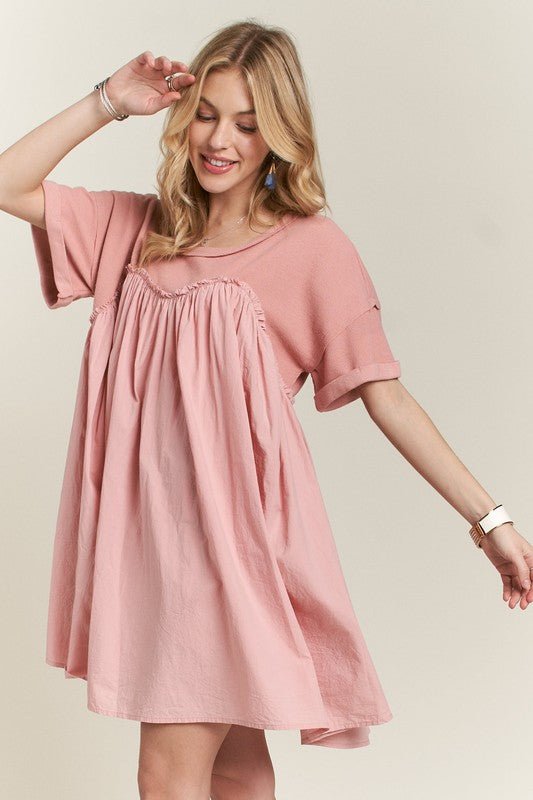 ADORA Round Neck Half Sleeve Babydoll Dress - S. M. & Co.