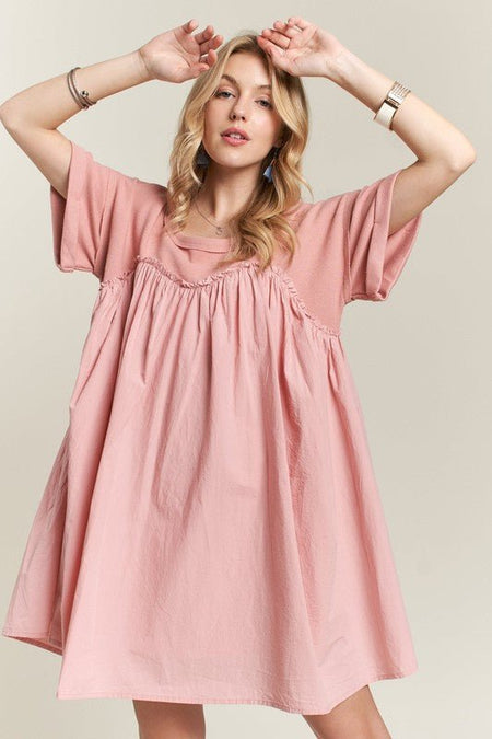 ADORA Round Neck Half Sleeve Babydoll Dress - S. M. & Co.