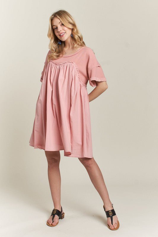 ADORA Round Neck Half Sleeve Babydoll Dress - S. M. & Co.