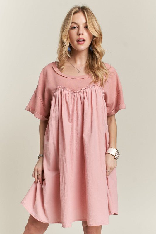 ADORA Round Neck Half Sleeve Babydoll Dress - S. M. & Co.