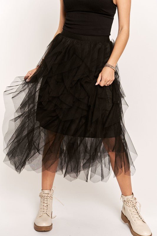 ADORA Ruffled Elastic Waist Midi Skirt - S. M. & Co.