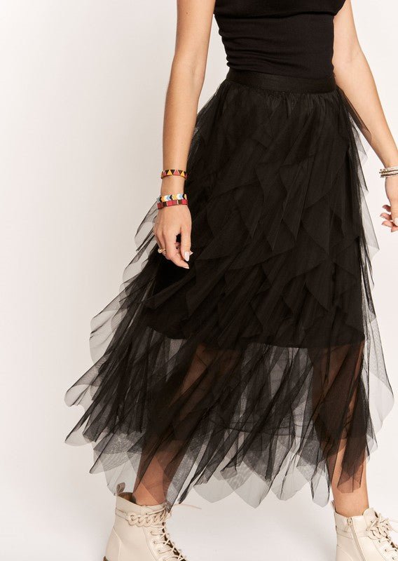 ADORA Ruffled Elastic Waist Midi Skirt - S. M. & Co.