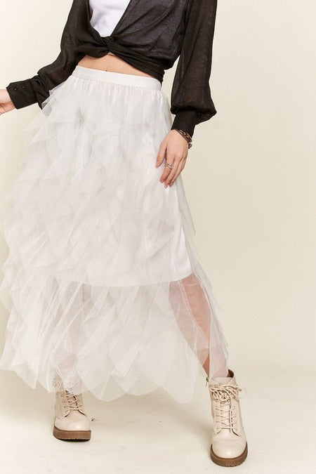 ADORA Ruffled Elastic Waist Midi Skirt - S. M. & Co.