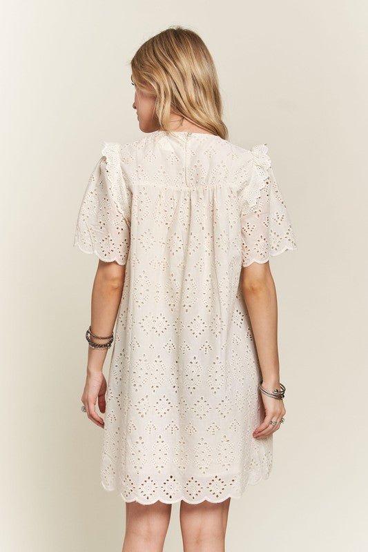 ADORA Ruffled Eyelet Round Neck Dress - S. M. & Co.