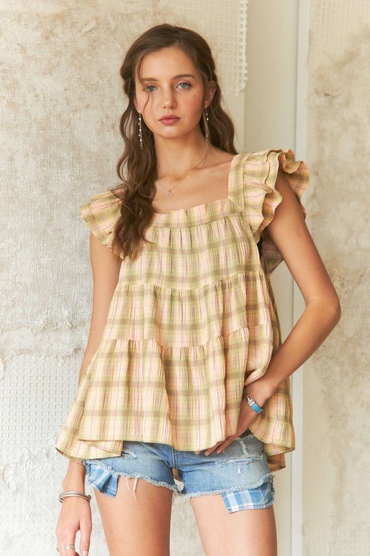 ADORA Ruffled Square Neck Cap Sleeve Babydoll Blouse - S. M. & Co.