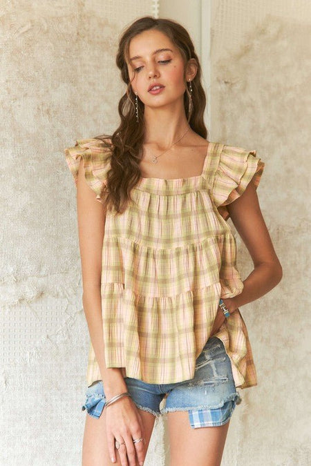 ADORA Ruffled Square Neck Cap Sleeve Babydoll Blouse - S. M. & Co.