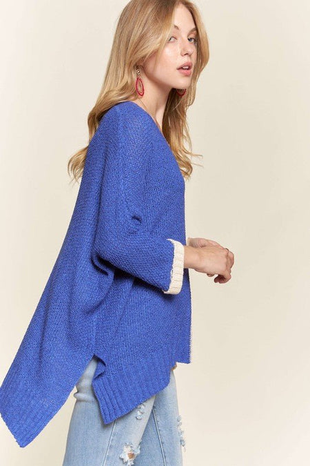 ADORA Side Slit Color Block Long Sleeve Sweater - S. M. & Co.