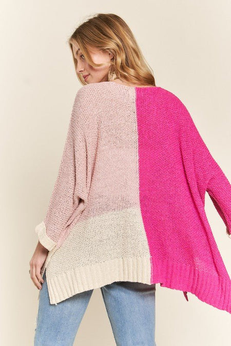 ADORA Side Slit Color Block Long Sleeve Sweater - S. M. & Co.