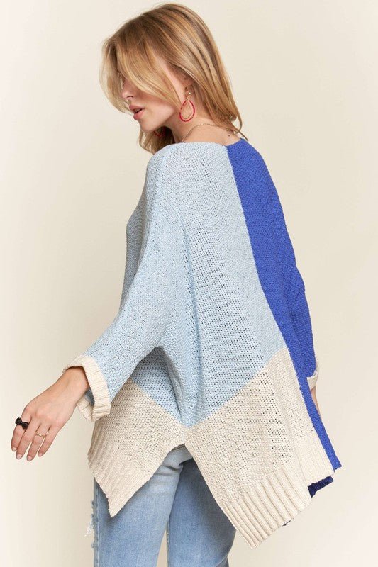 ADORA Side Slit Color Block Long Sleeve Sweater - S. M. & Co.