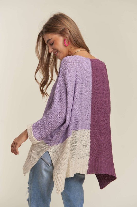 ADORA Side Slit Color Block Long Sleeve Sweater - S. M. & Co.