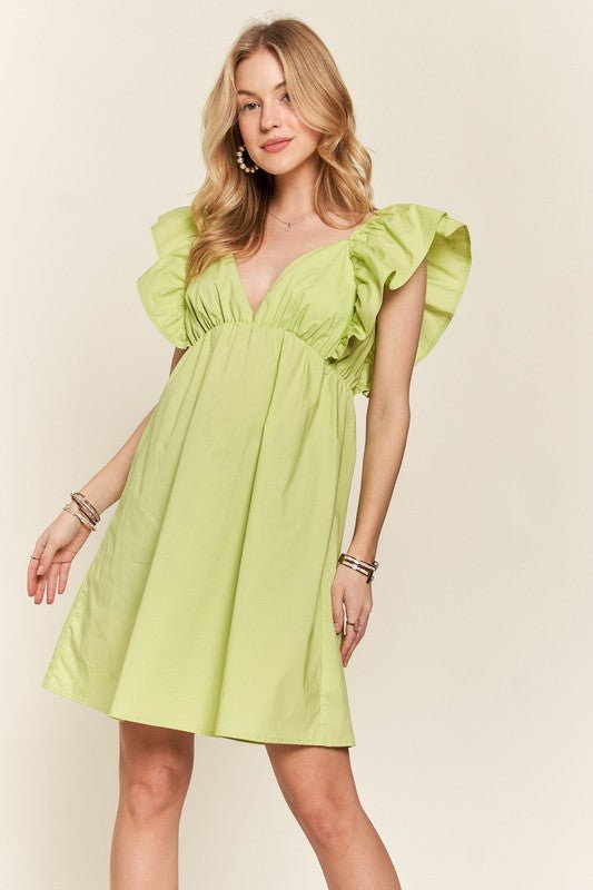 ADORA Smocked Back Ruffled Cap Sleeve Babydoll Dress - S. M. & Co.