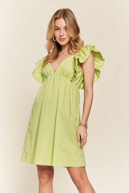 ADORA Smocked Back Ruffled Cap Sleeve Babydoll Dress - S. M. & Co.