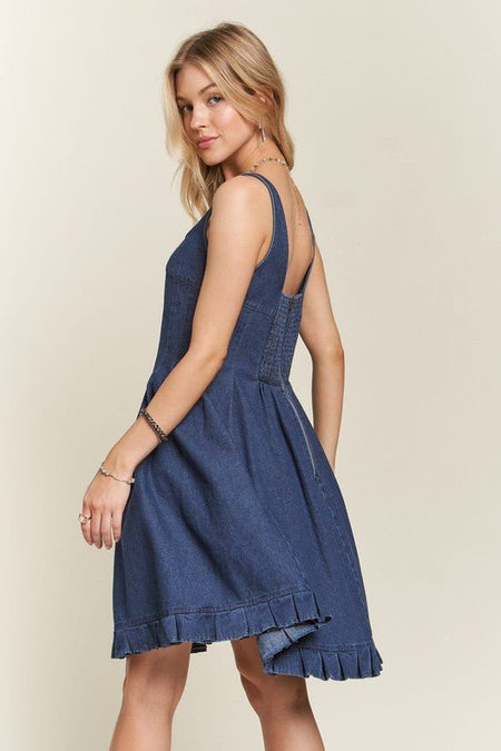 ADORA Smocked Back Square Neck Denim Dress - S. M. & Co.