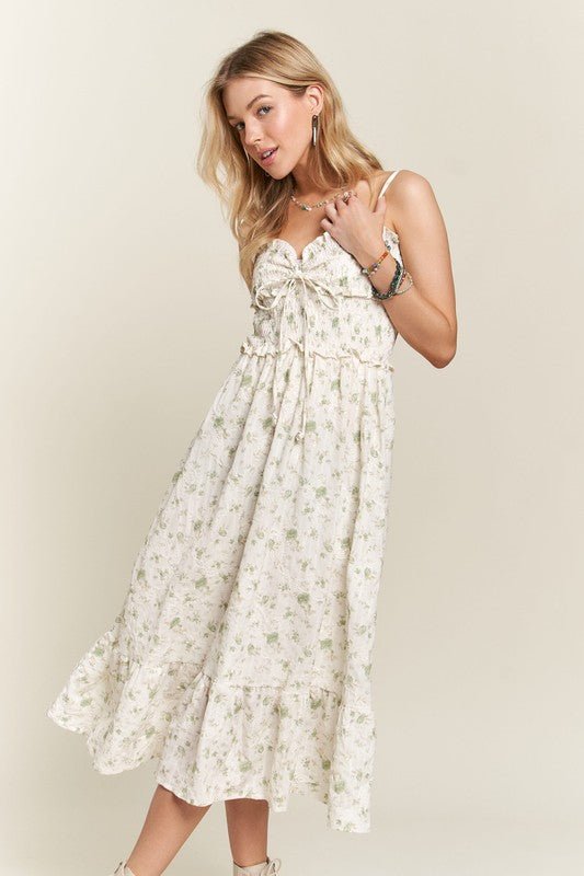 ADORA Smocked Floral Sweetheart Neck Cami Dress - S. M. & Co.