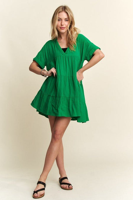 ADORA Tiered Notched Short Sleeve Dress - S. M. & Co.