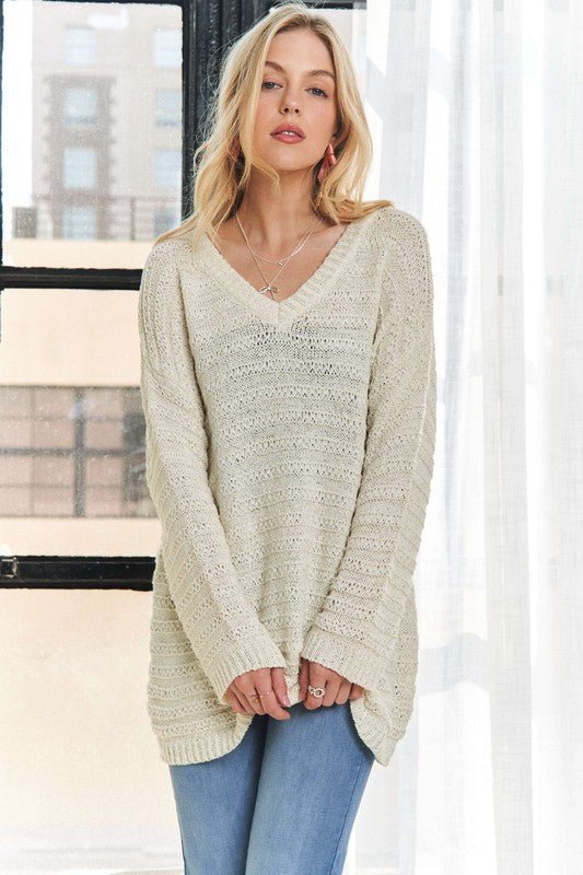 ADORA V - Neck Drop Shoulder Long Sleeve Sweater - S. M. & Co.