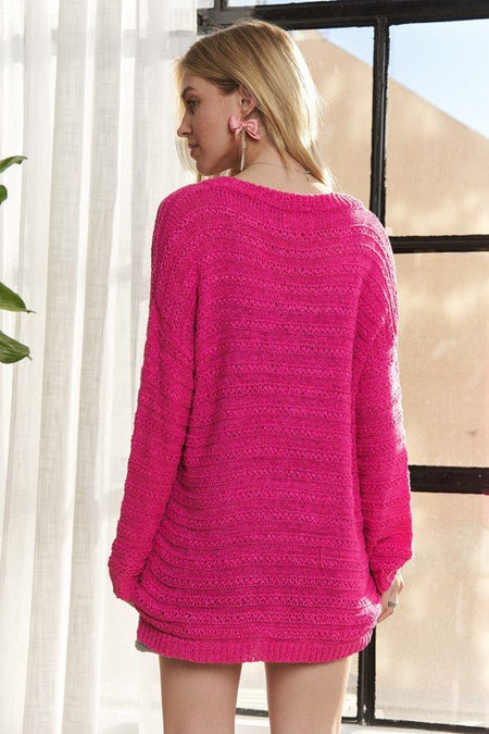 ADORA V - Neck Drop Shoulder Long Sleeve Sweater - S. M. & Co.