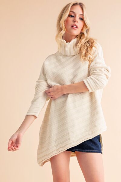 Aemi + Co Asymmetrical Side Slit Turtleneck Sweater - S. M. & Co.