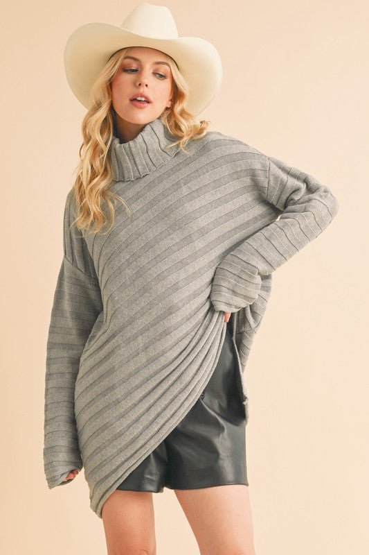 Aemi + Co Asymmetrical Side Slit Turtleneck Sweater - S. M. & Co.