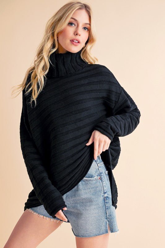 Aemi + Co Asymmetrical Side Slit Turtleneck Sweater - S. M. & Co.