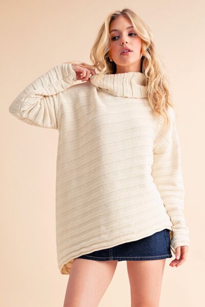 Aemi + Co Asymmetrical Side Slit Turtleneck Sweater - S. M. & Co.