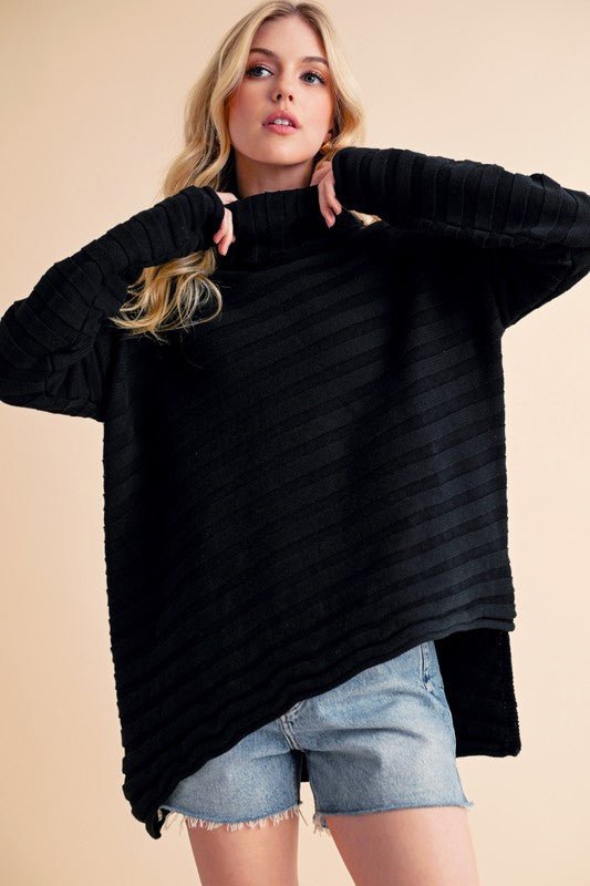 Aemi + Co Asymmetrical Side Slit Turtleneck Sweater - S. M. & Co.