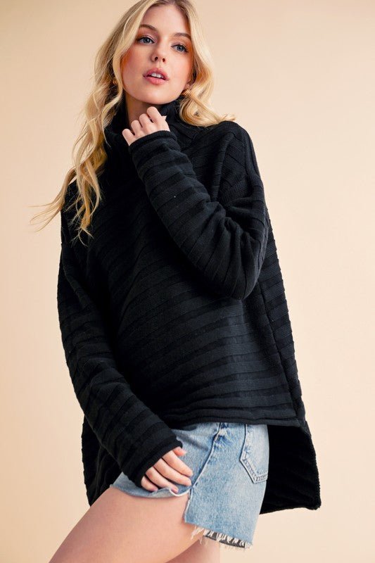 Aemi + Co Asymmetrical Side Slit Turtleneck Sweater - S. M. & Co.