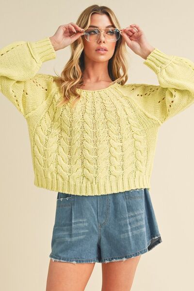 Aemi + Co Cable - Knit Openwork Round Neck Sweater - S. M. & Co.