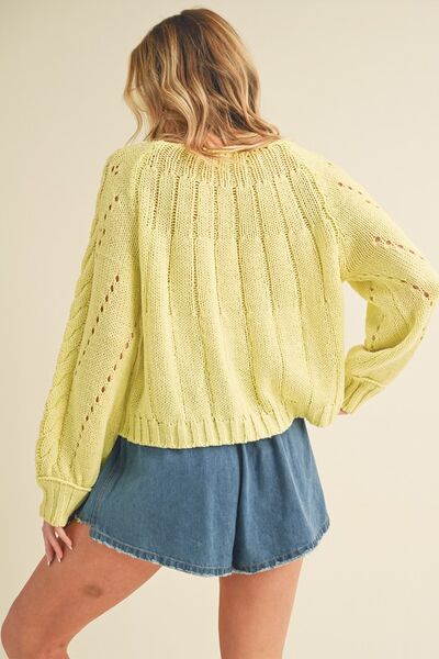 Aemi + Co Cable - Knit Openwork Round Neck Sweater - S. M. & Co.