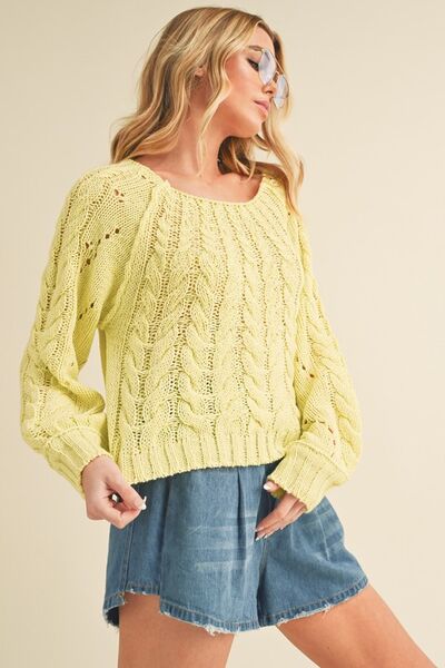 Aemi + Co Cable - Knit Openwork Round Neck Sweater - S. M. & Co.